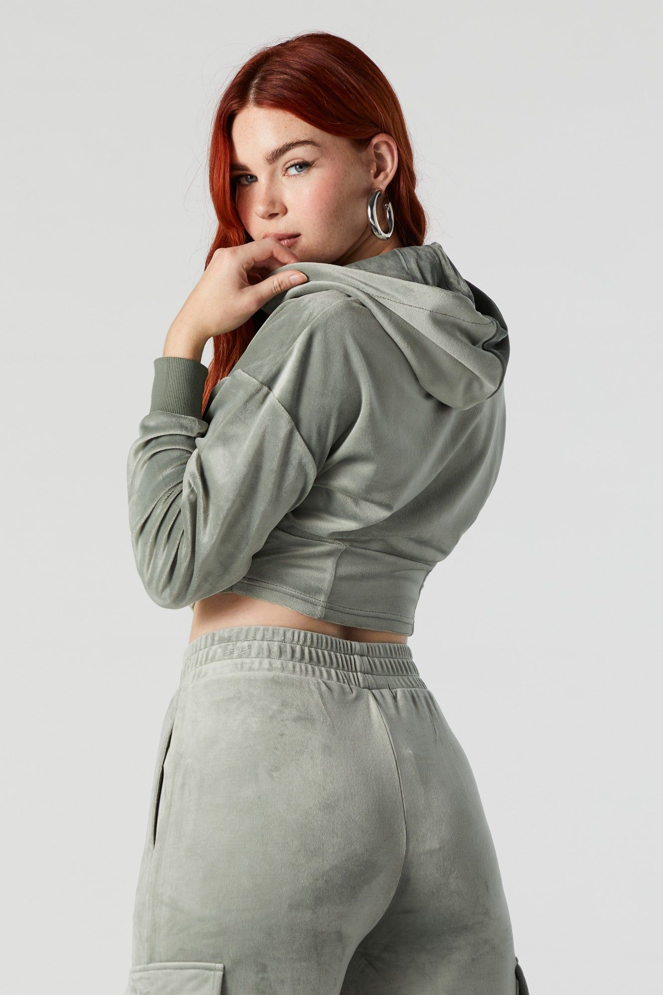 Velour Zip-Up Cropped Hoodie sold by Urban Planet product image thumbnail 2