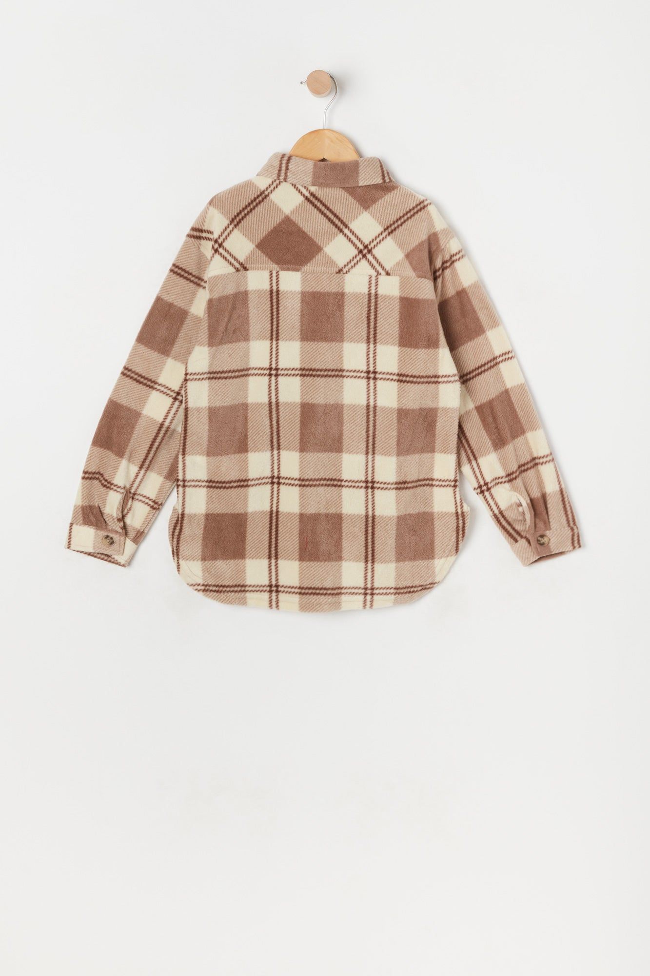 Girls Tan Plaid Polar Fleece Shacket sold by Urban Planet product image thumbnail 2
