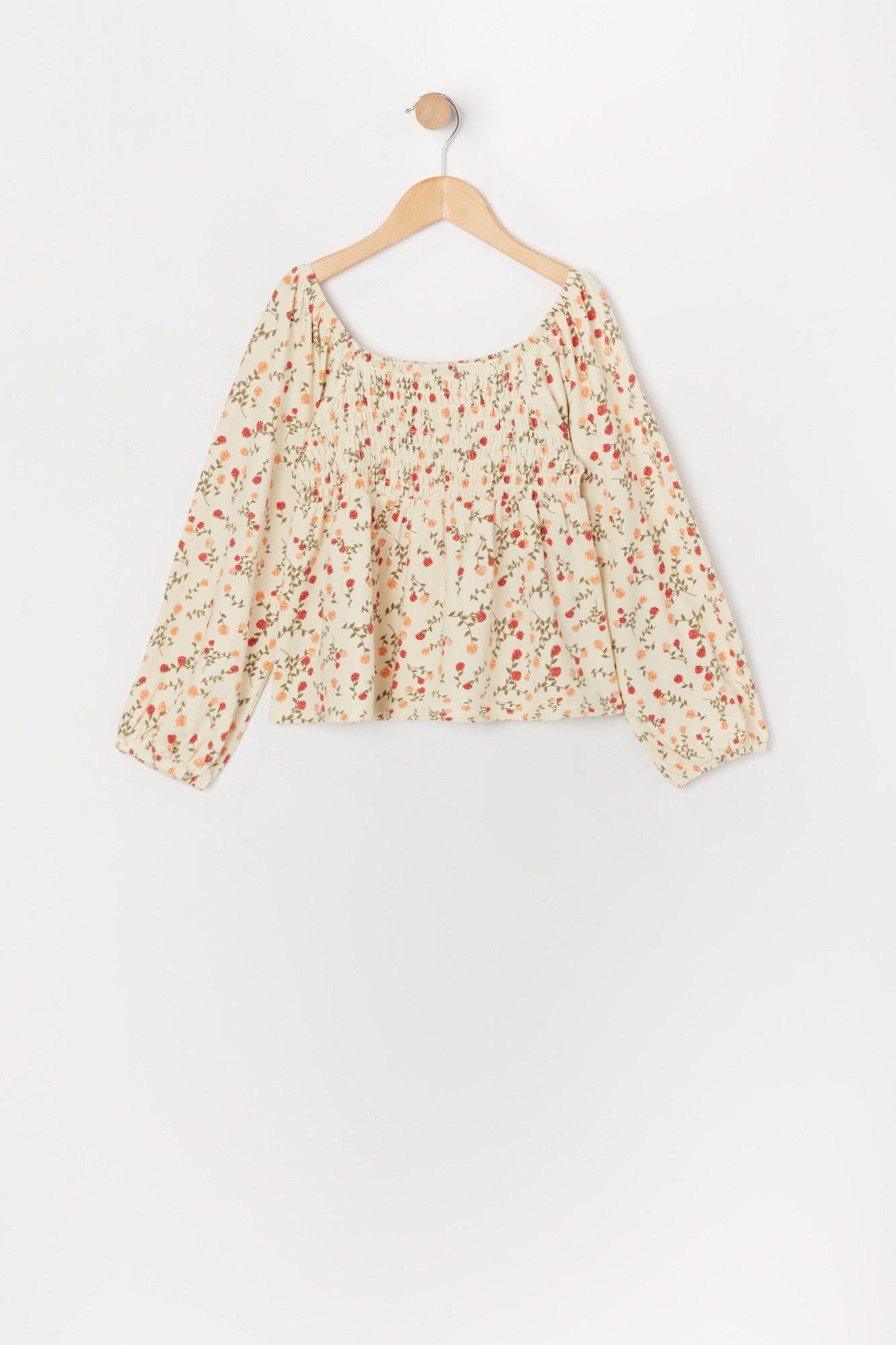 Haut smocké fleuri blanc à manches longues pour fille sold by Urban Planet