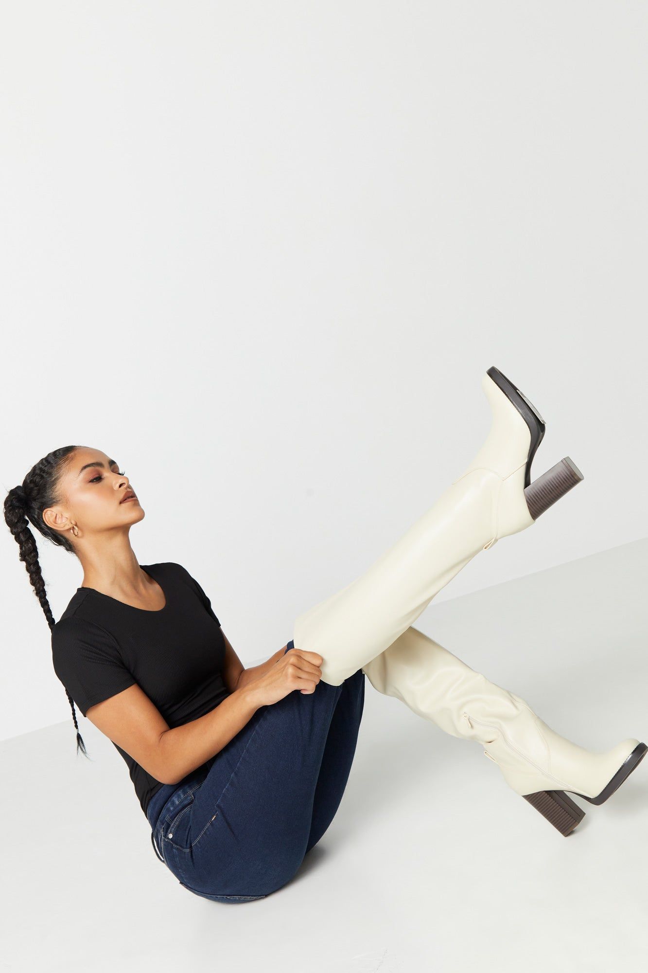 Faux Leather Knee High Heeled Boot sold by Urban Planet