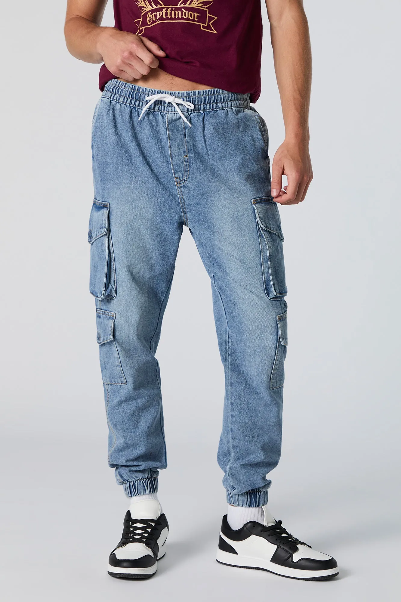 Vintage Wash Denim Cargo Jogger sold by Urban Planet