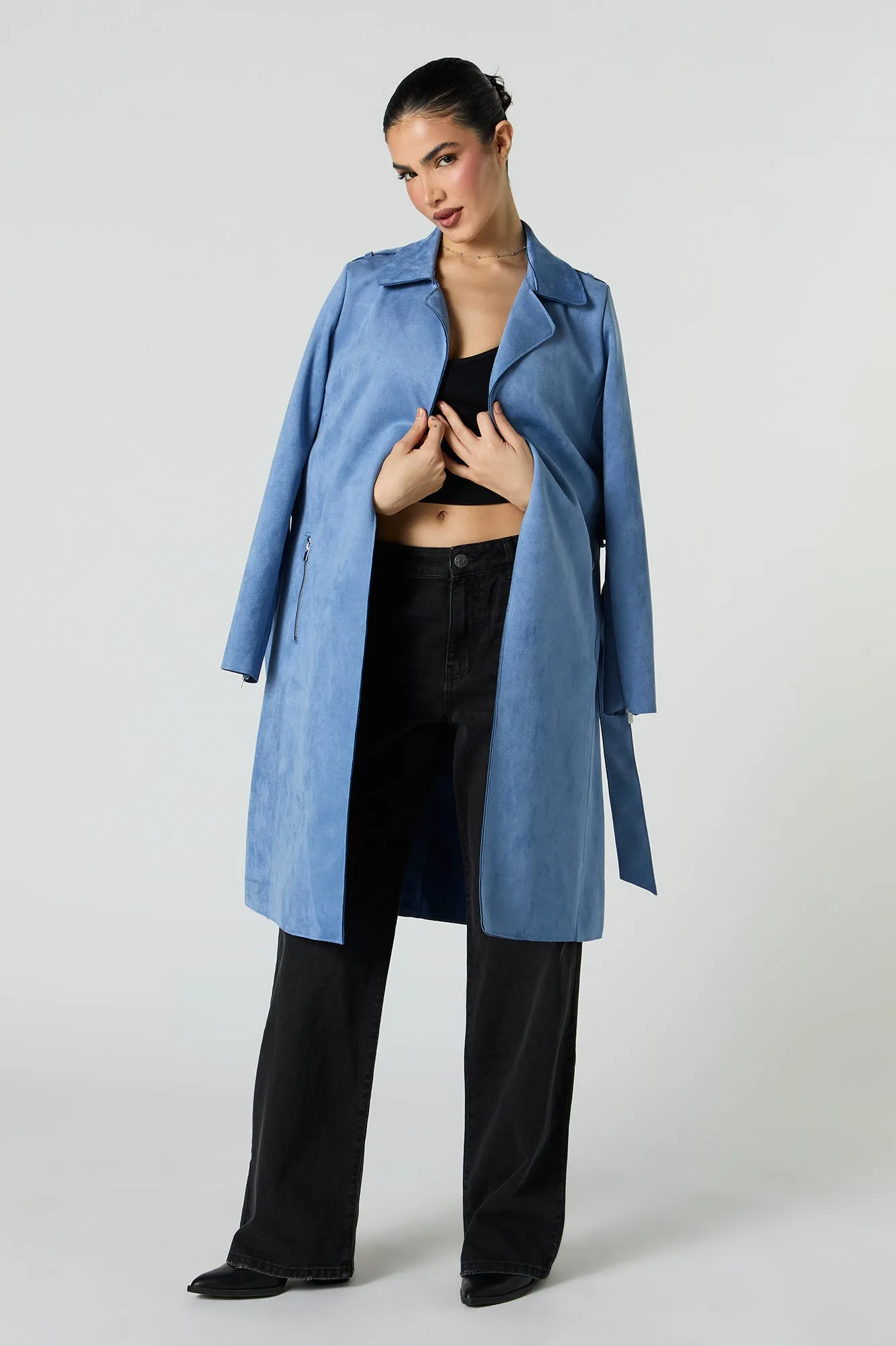 Faux Suede Trench Coat sold by Urban Planet