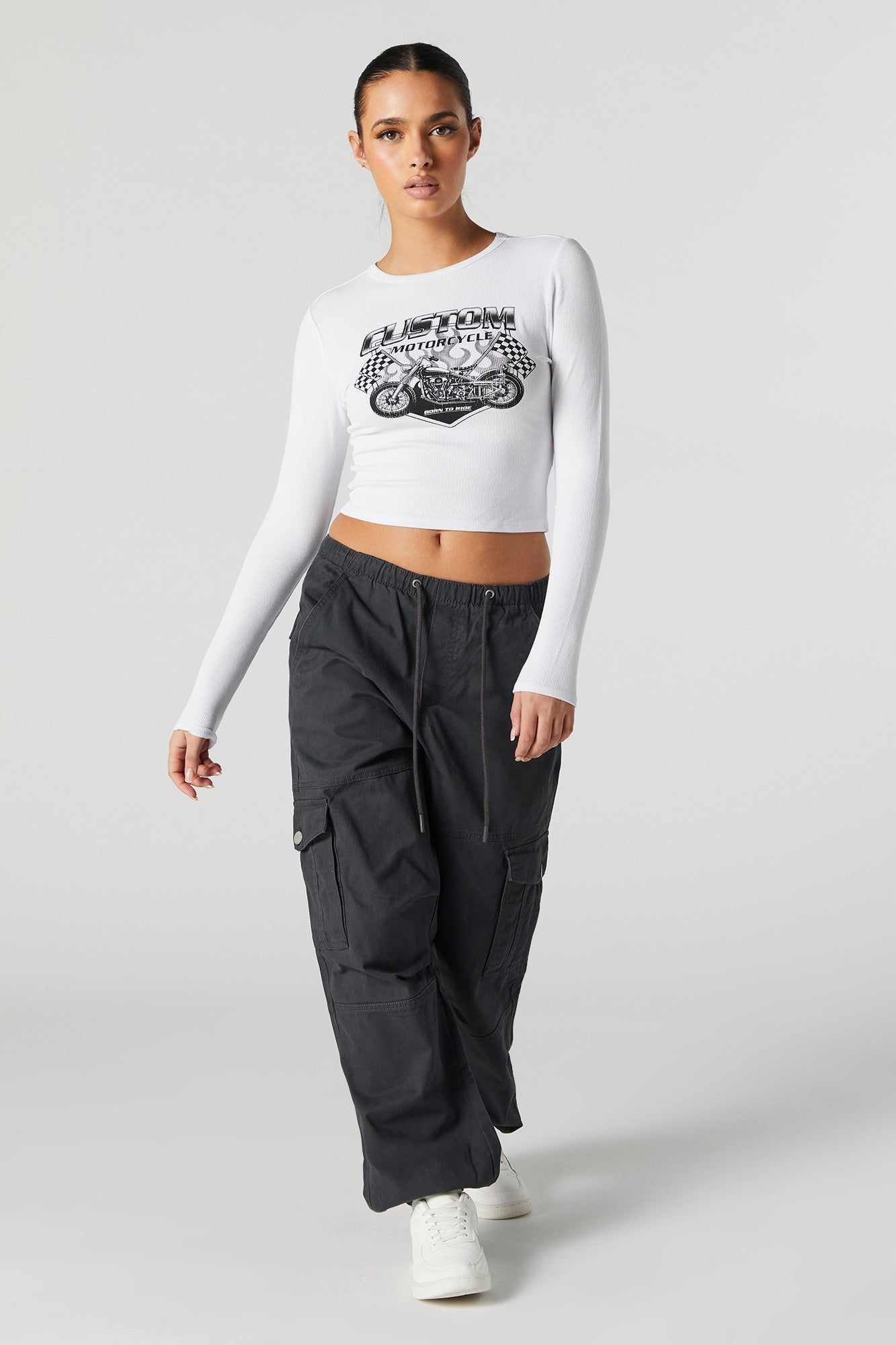 Haut court à manches longues avec imprimé Motorcycle sold by Urban Planet product image thumbnail 3