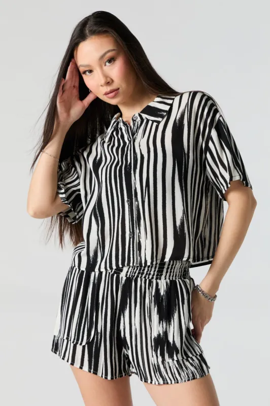Zebra Print Cropped Button-Up Top sold by Urban Planet