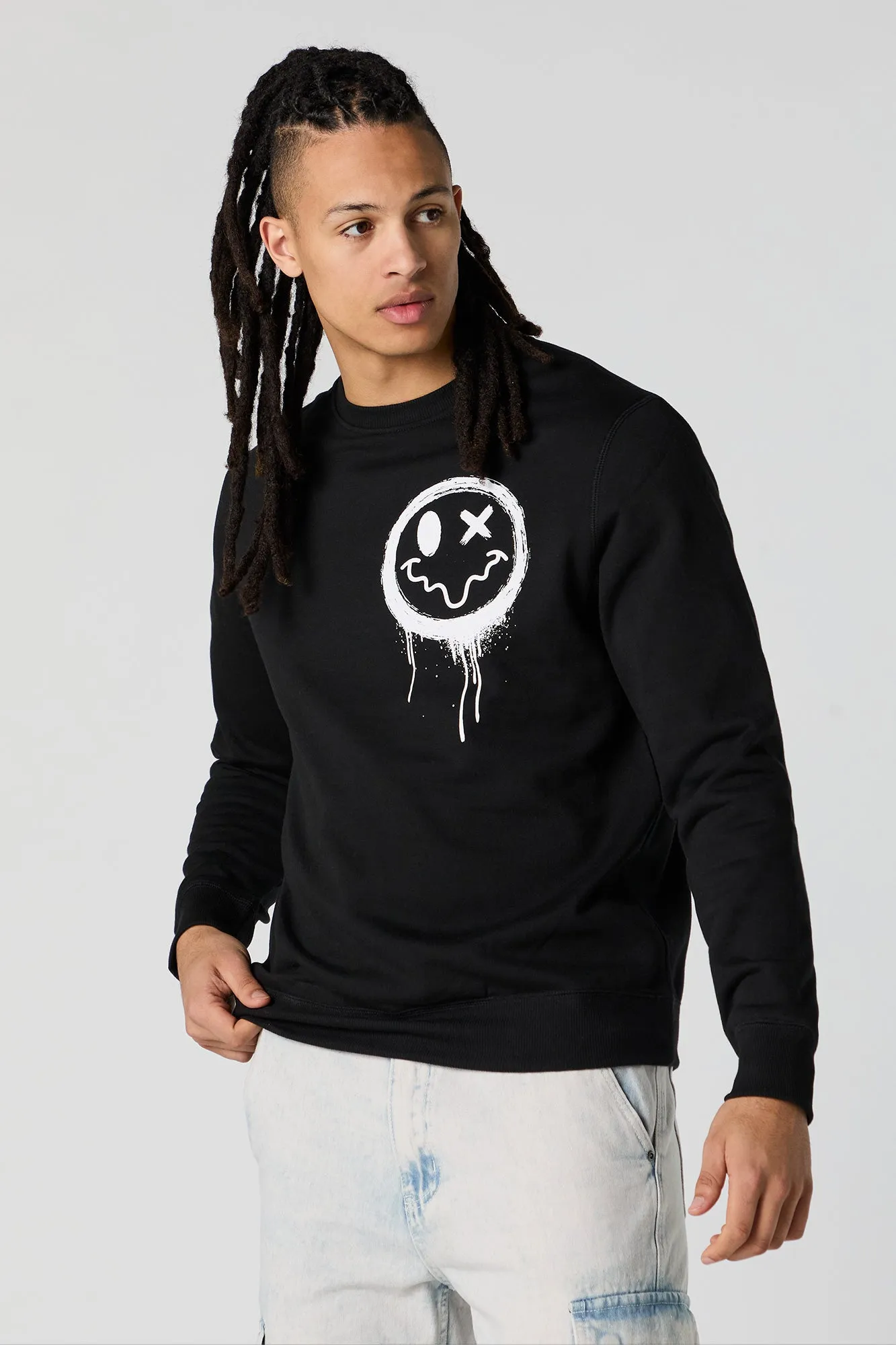 Smiley Graphic Fleece Sweatshirt sold by Urban Planet