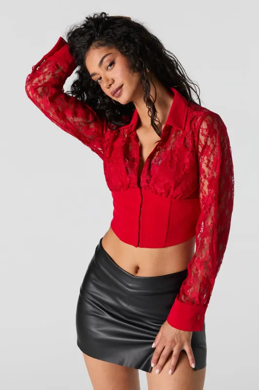 Haut corset court fleuri en dentelle à manches longues sold by Urban Planet