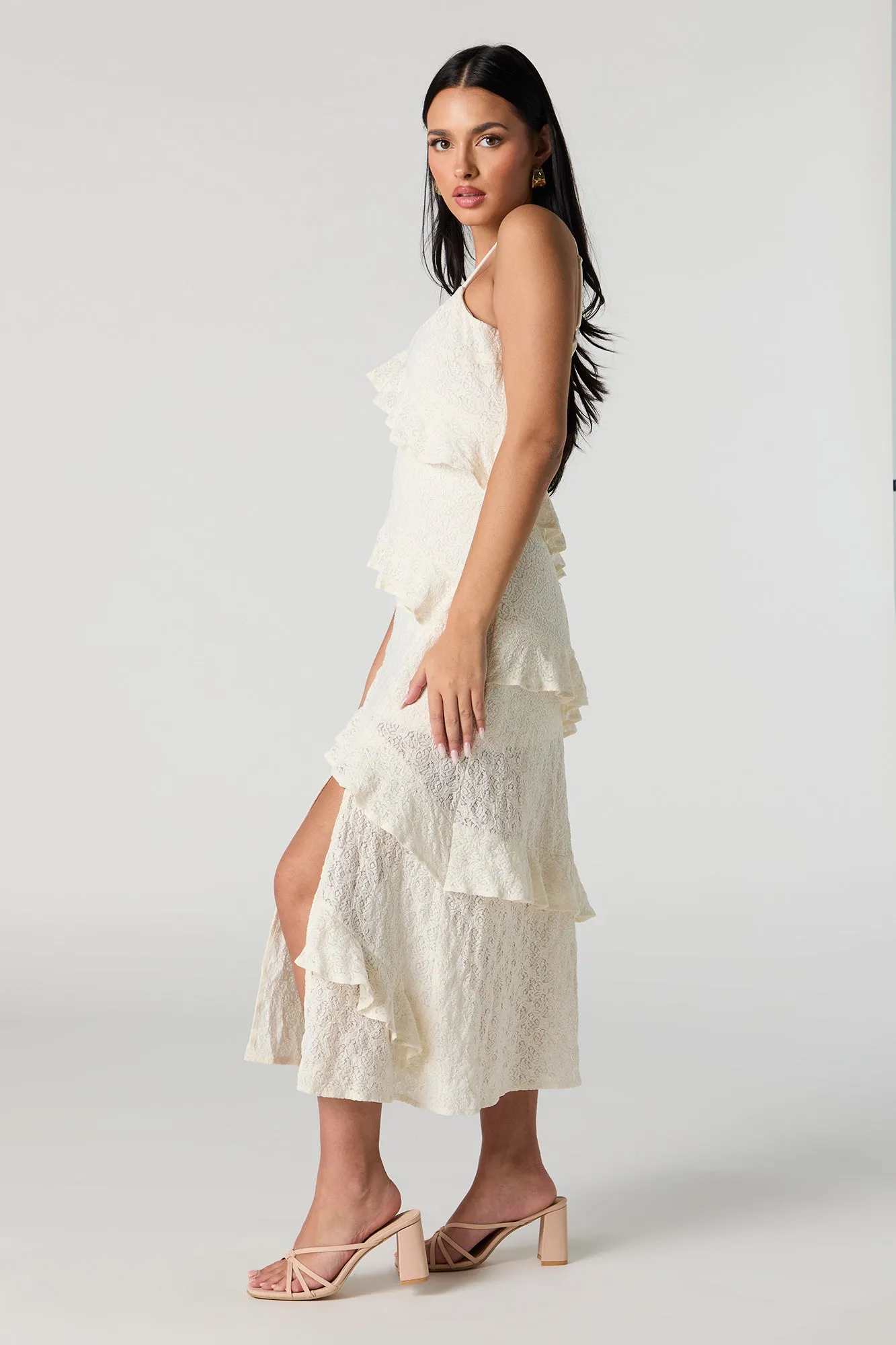 Robe midi volantée en tricot et dentelle sold by Urban Planet product image thumbnail 5
