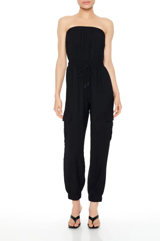 Strapless Tie Waist Cargo Jumpsuit sold by Urban Planet