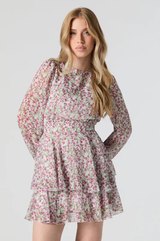 Chiffon Tiered Long Sleeve Mini Dress sold by Urban Planet