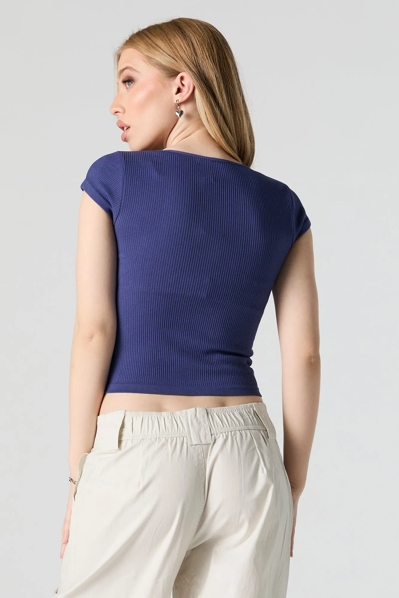 Seamless Ribbed Notch Neck T-Shirt sold by Urban Planet product image thumbnail 2