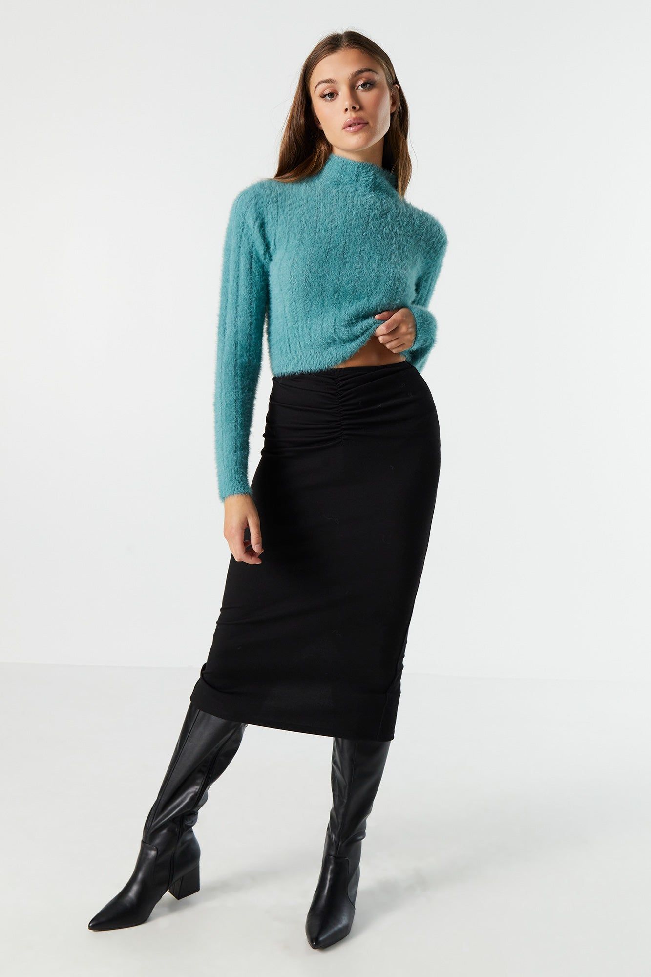 Chandail pelucheux en tricot côtelé à col cheminée sold by Urban Planet product image thumbnail 5