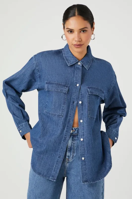 Denim Button-Up Top sold by Urban Planet