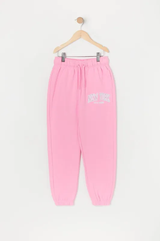 Girls New York Twill Embroidered Boyfriend Jogger sold by Urban Planet