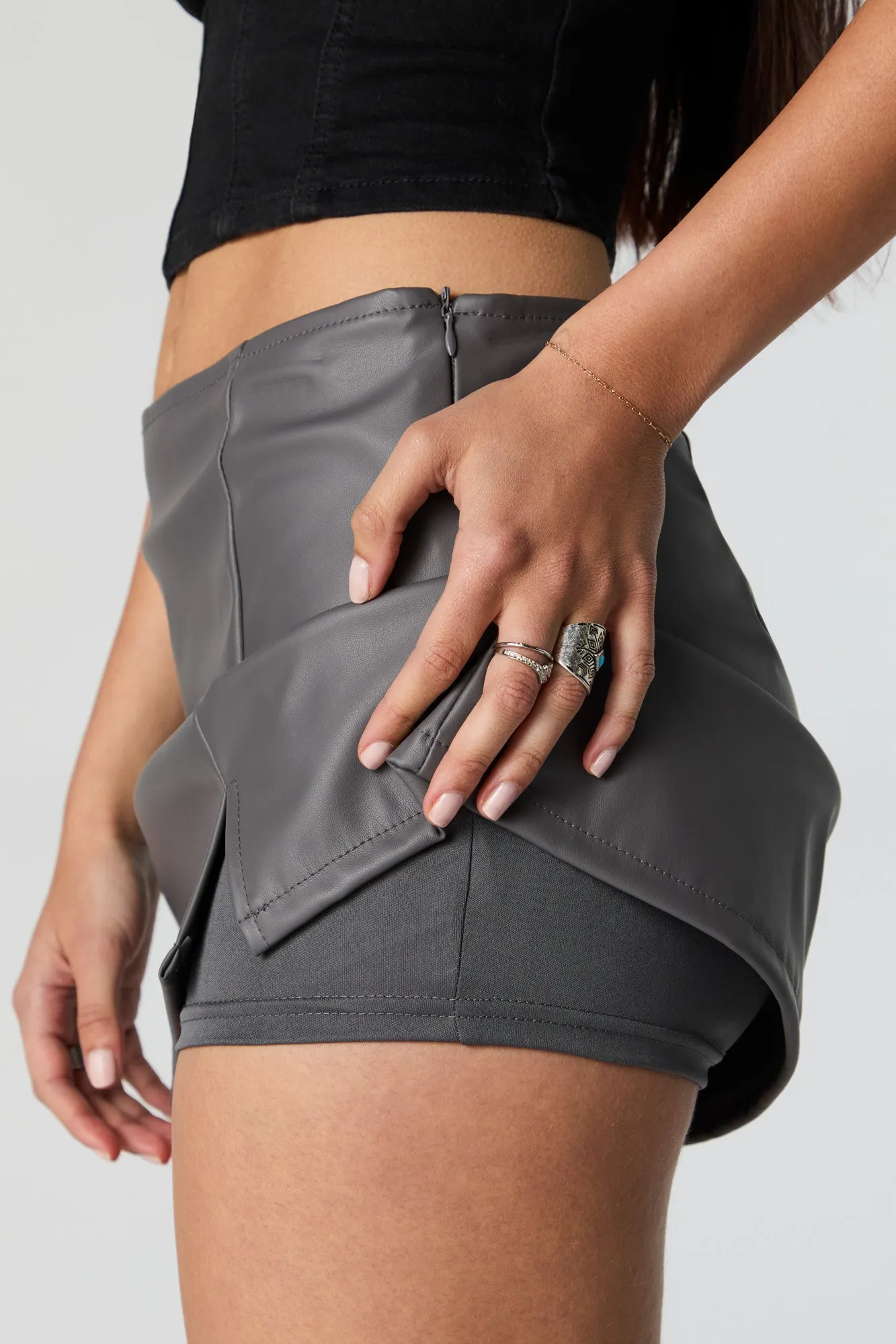 Faux-Leather Slit Mini Skort sold by Urban Planet product image thumbnail 4