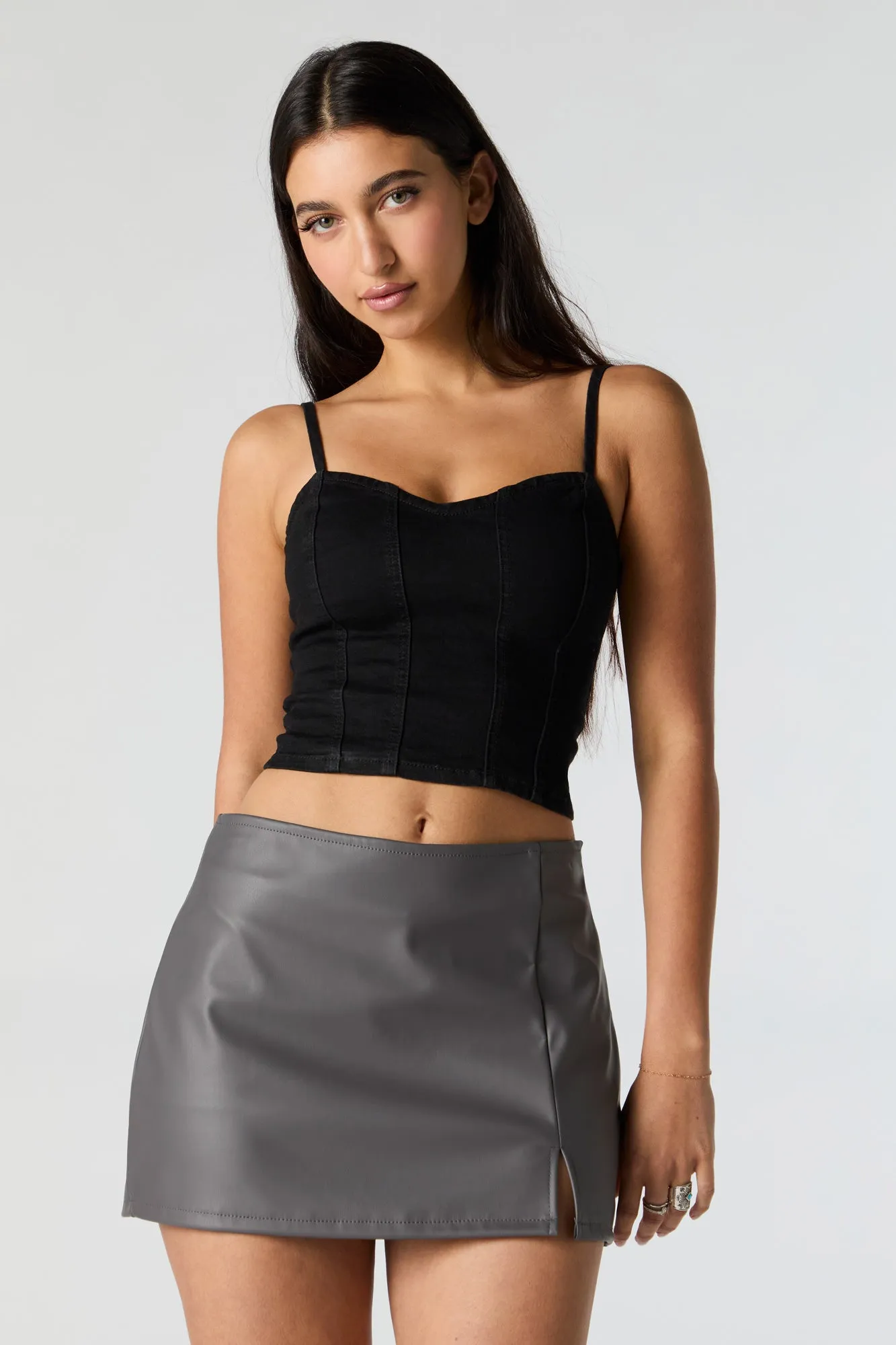 Faux-Leather Slit Mini Skort sold by Urban Planet