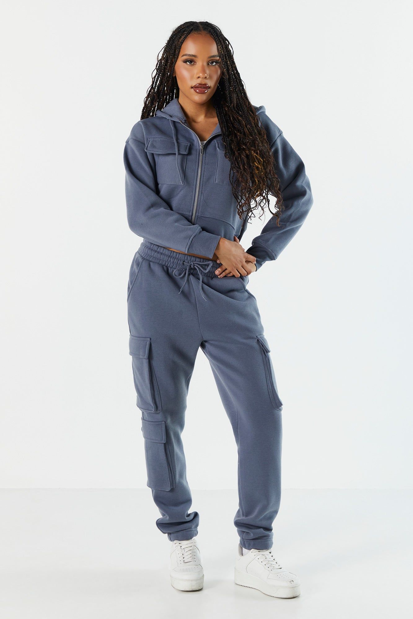 Fleece Cargo Pocket Zip-Up Hoodie sold by Urban Planet product image thumbnail 3