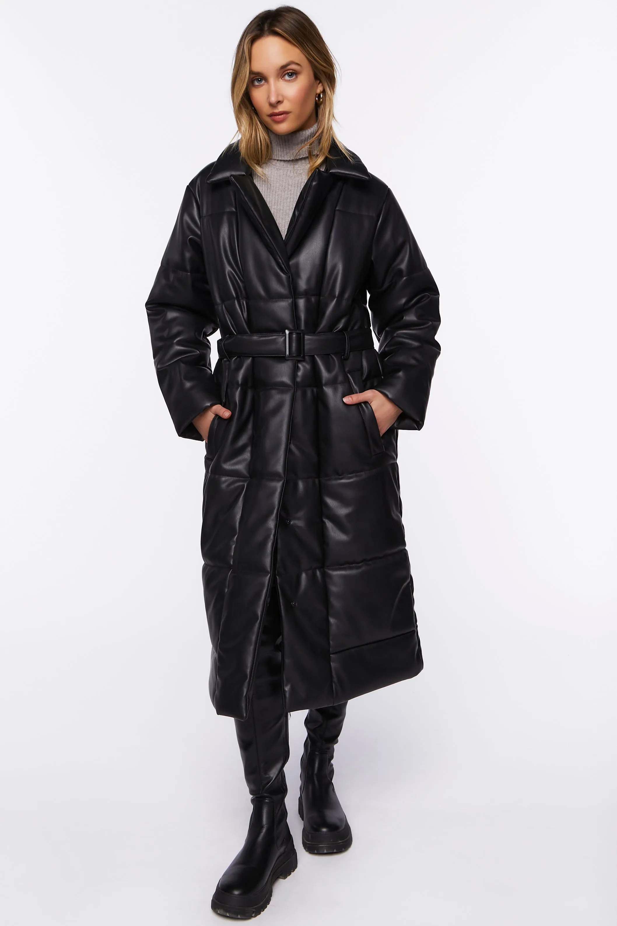 Faux Leather Longline Puffer Coat sold by Urban Planet product image thumbnail 5