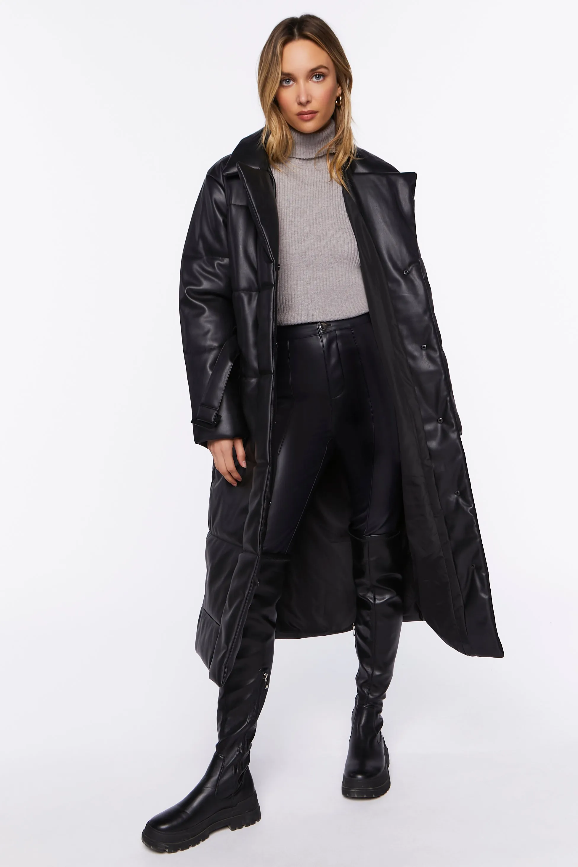 Faux Leather Longline Puffer Coat sold by Urban Planet product image thumbnail 4