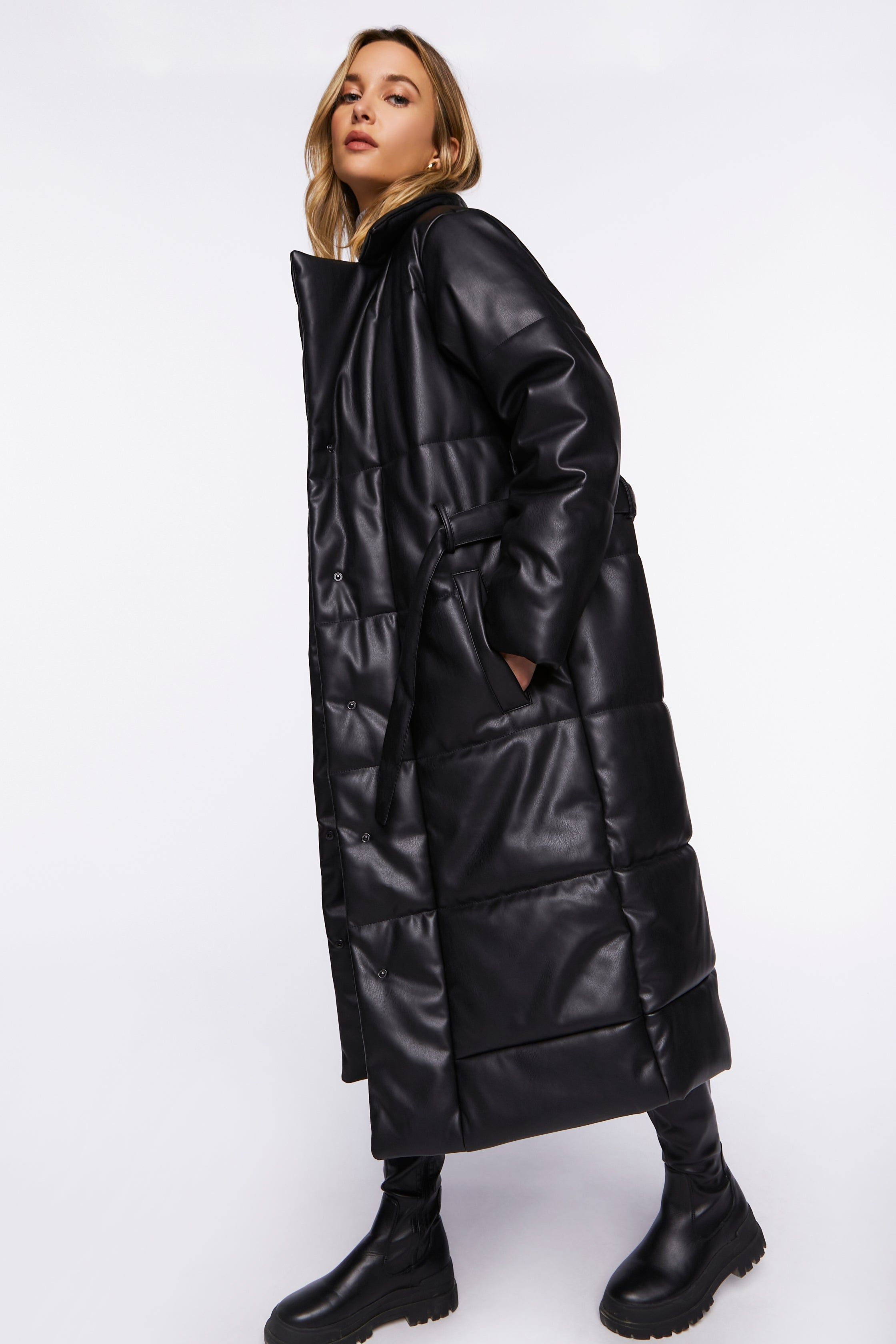 Faux Leather Longline Puffer Coat sold by Urban Planet product image thumbnail 2