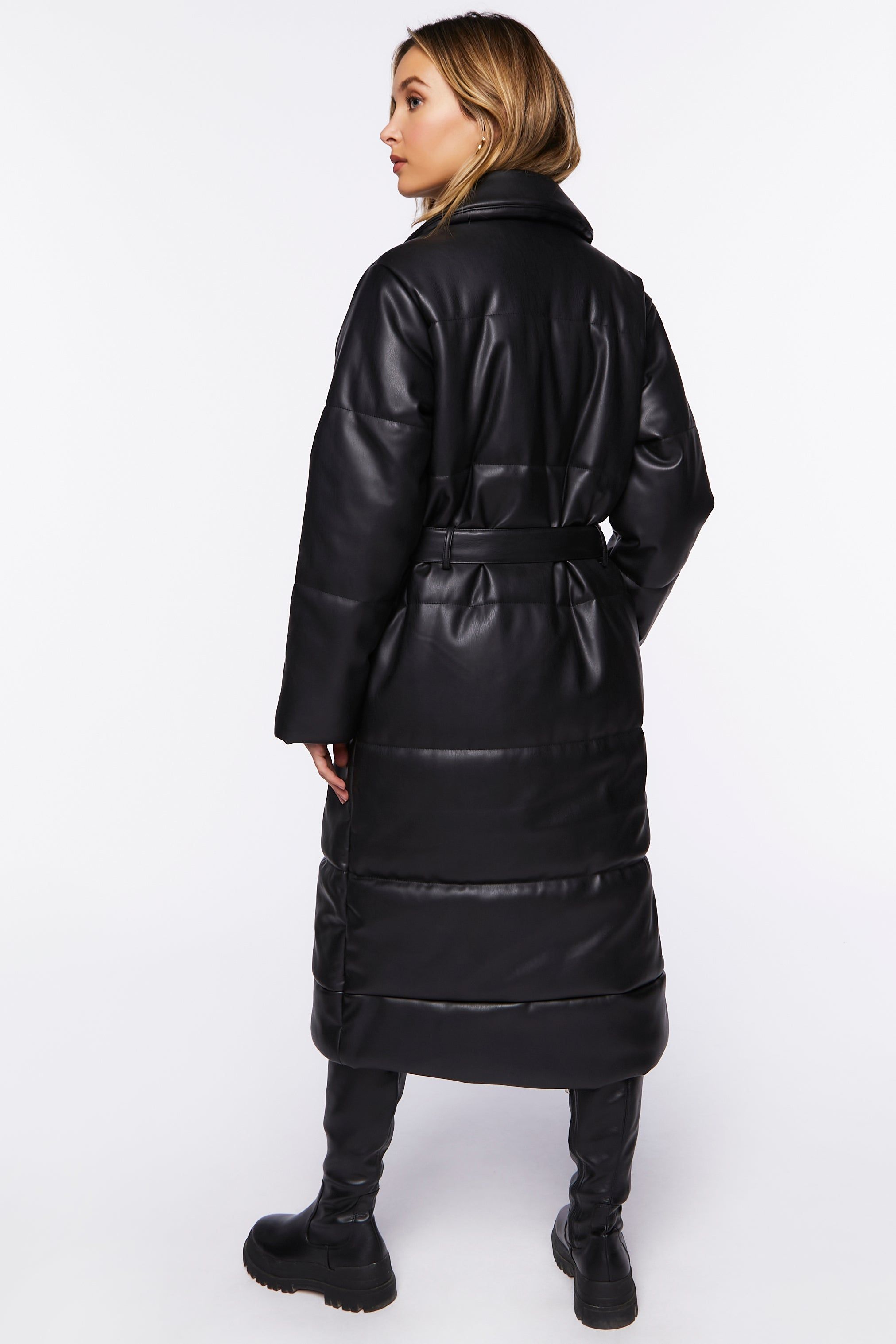 Faux Leather Longline Puffer Coat sold by Urban Planet product image thumbnail 3