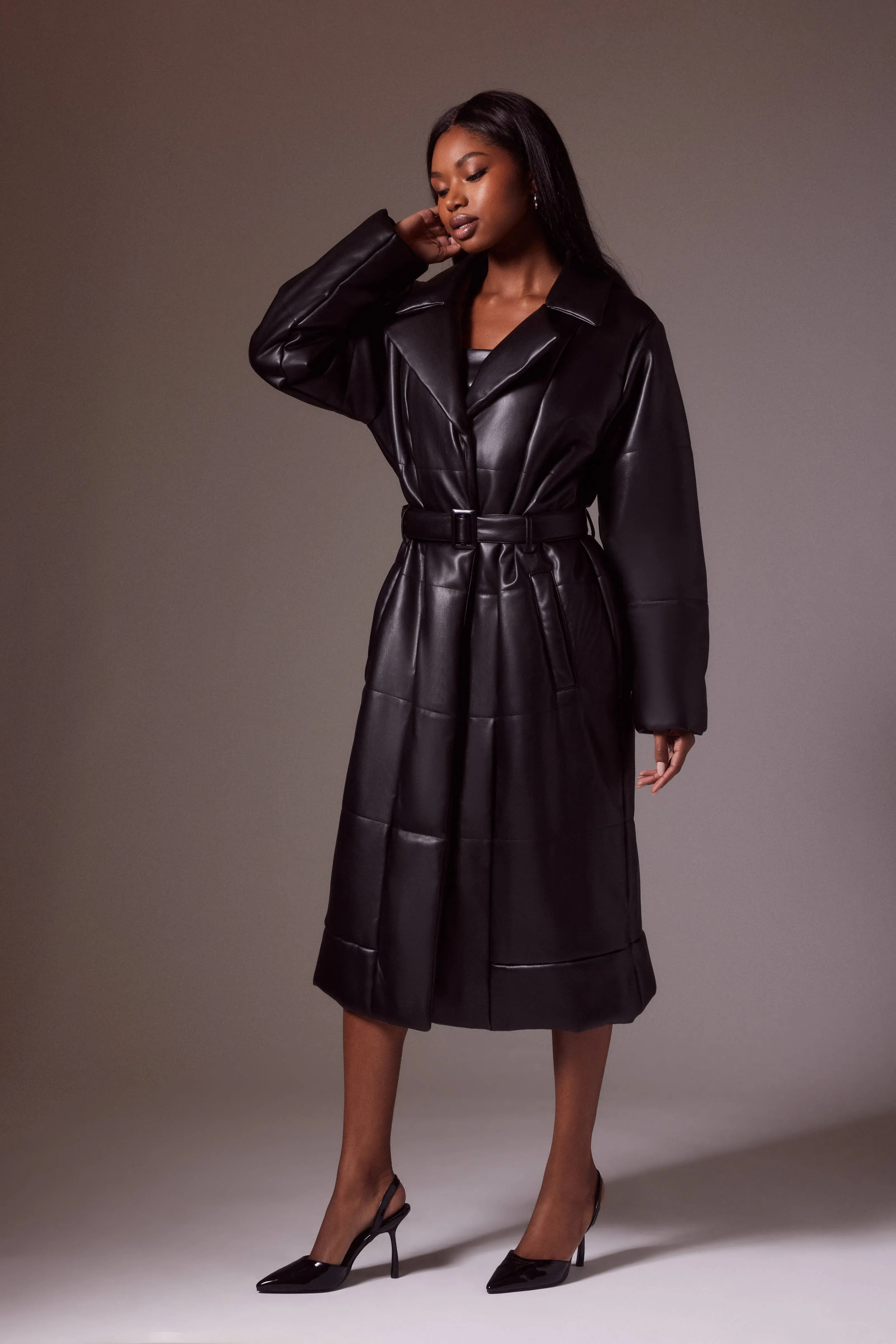 Faux Leather Longline Puffer Coat sold by Urban Planet