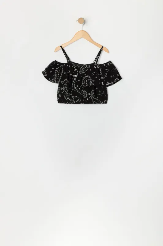 Haut volanté fleuri avec épaules dénudées pour fille sold by Urban Planet