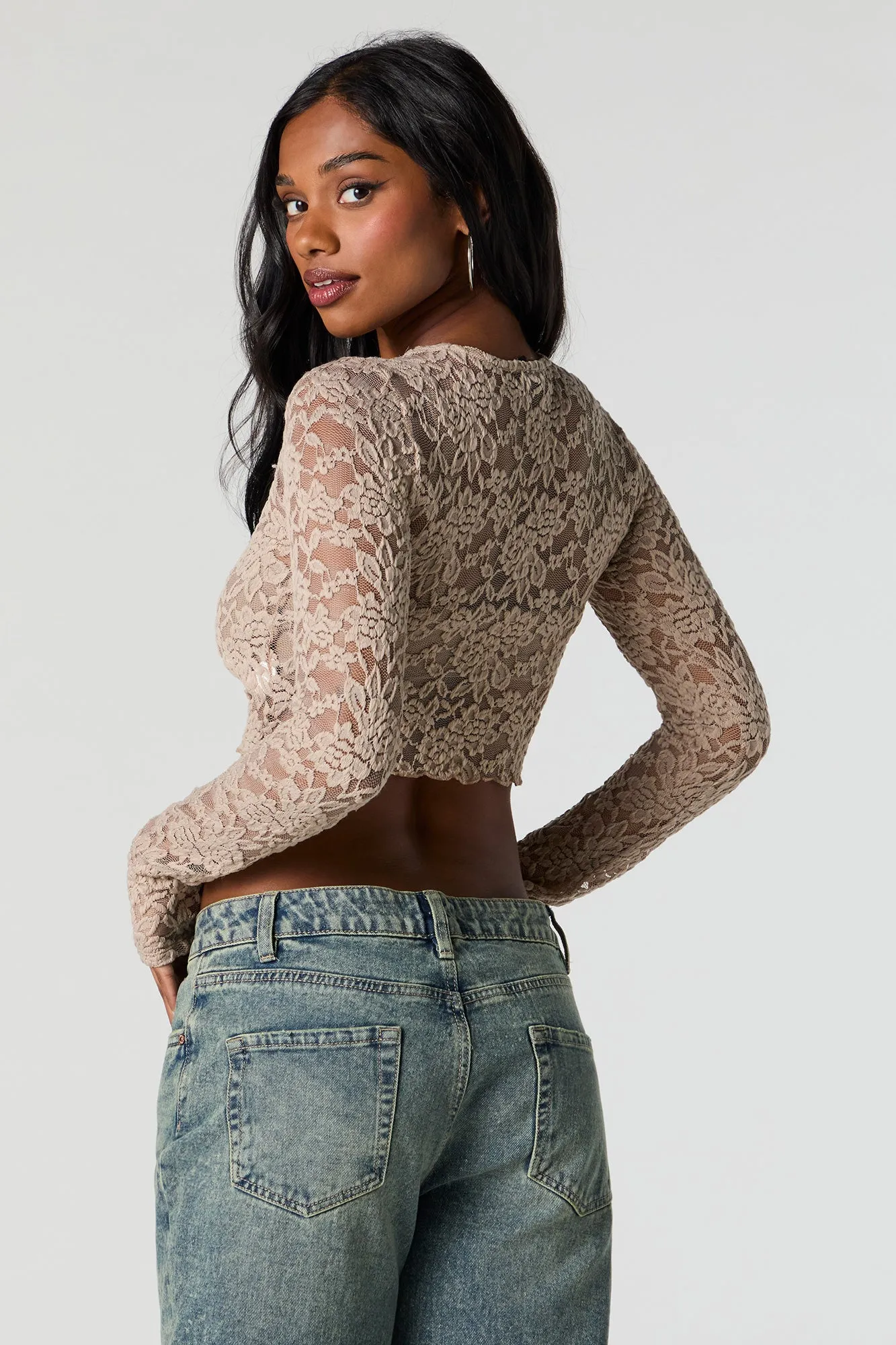 Floral Lace Cropped Long Sleeve Top sold by Urban Planet product image thumbnail 5