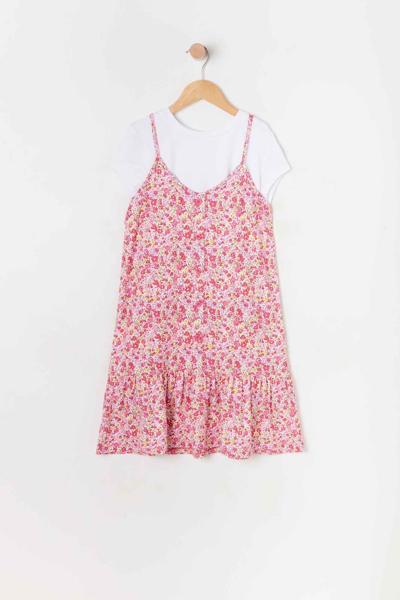 Girls Pink Floral 2-Piece T-Shirt Dress sold by Urban Planet