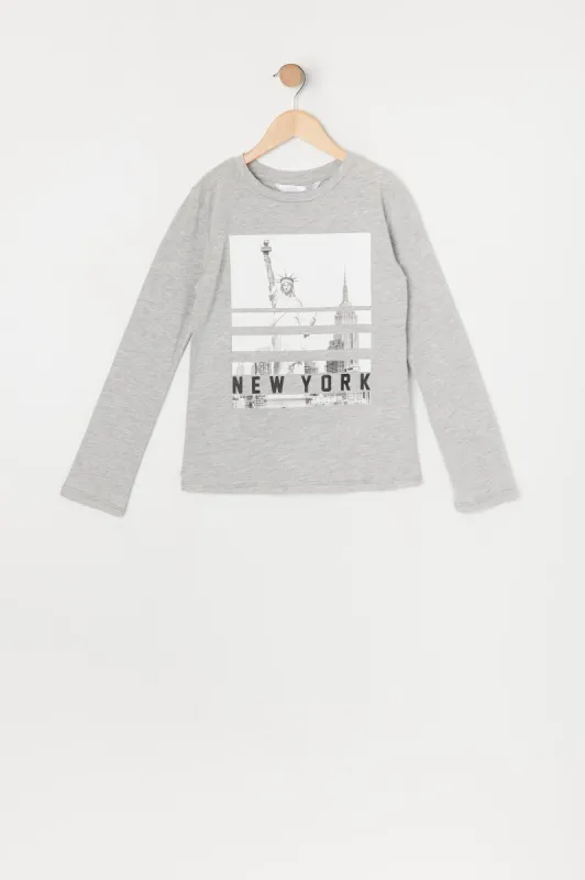 Girls New York Graphic Long Sleeve Top sold by Urban Planet