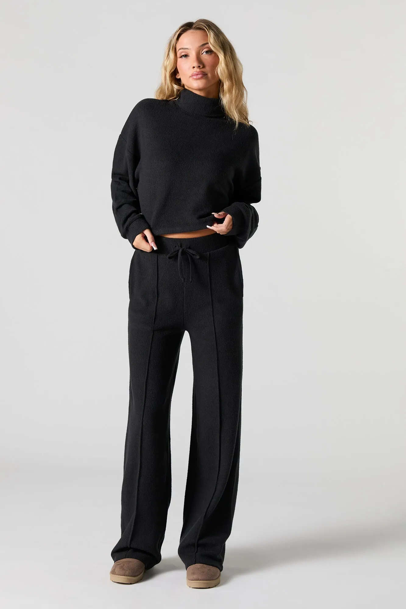 Pantalon en tricot côtelé à jambe large et taille coullissante sold by Urban Planet product image thumbnail 4