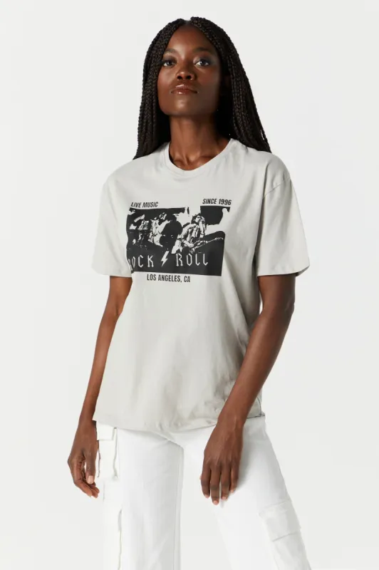 T-shirt de coupe garçonne à imprimé Rock N Roll LA sold by Urban Planet
