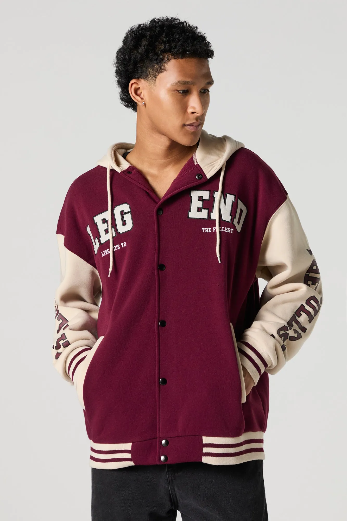 Embroidered Varsity Fleece Jacket sold by Urban Planet product image thumbnail 4