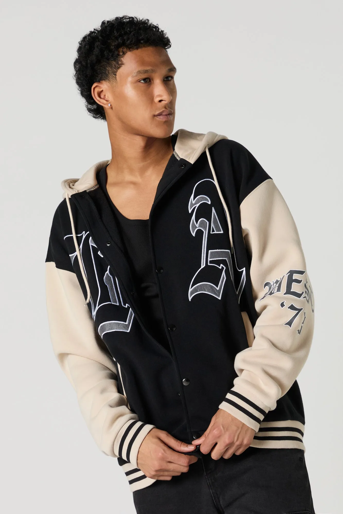 Embroidered Varsity Fleece Jacket sold by Urban Planet product image thumbnail 5