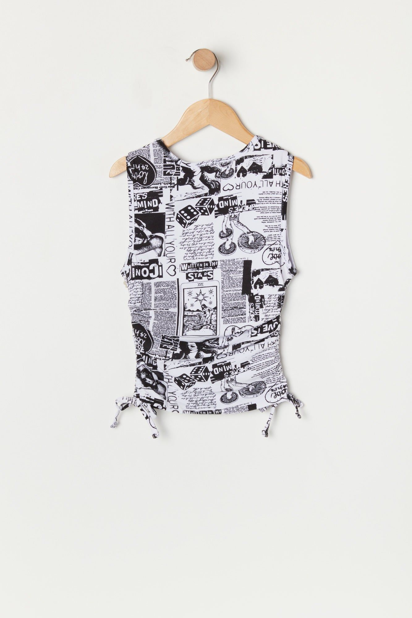Girls Newspaper Print Side Cinched Tank Top sold by Urban Planet product image thumbnail 2