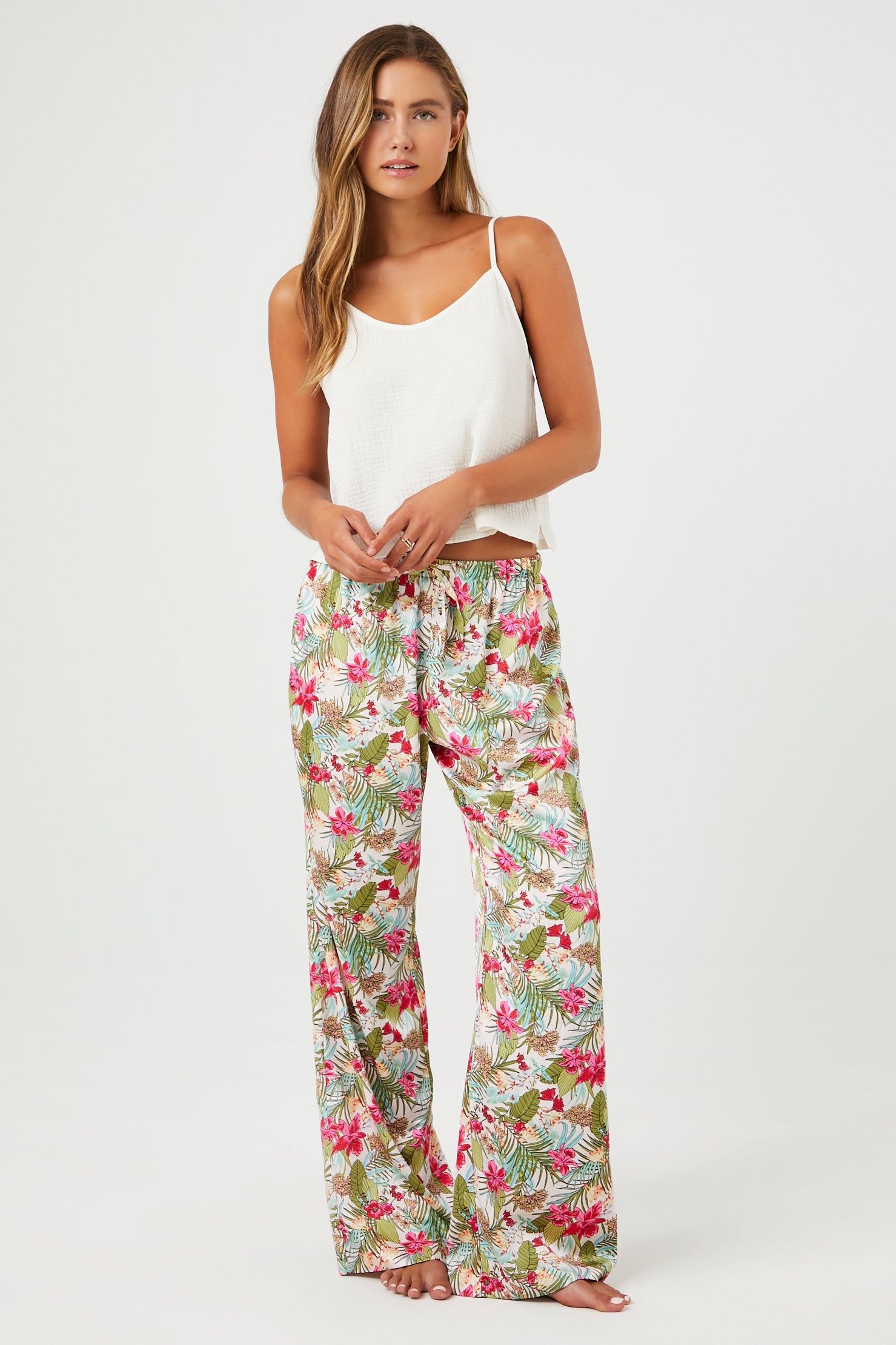 Satin Tropical Print Pajama Pant sold by Urban Planet
