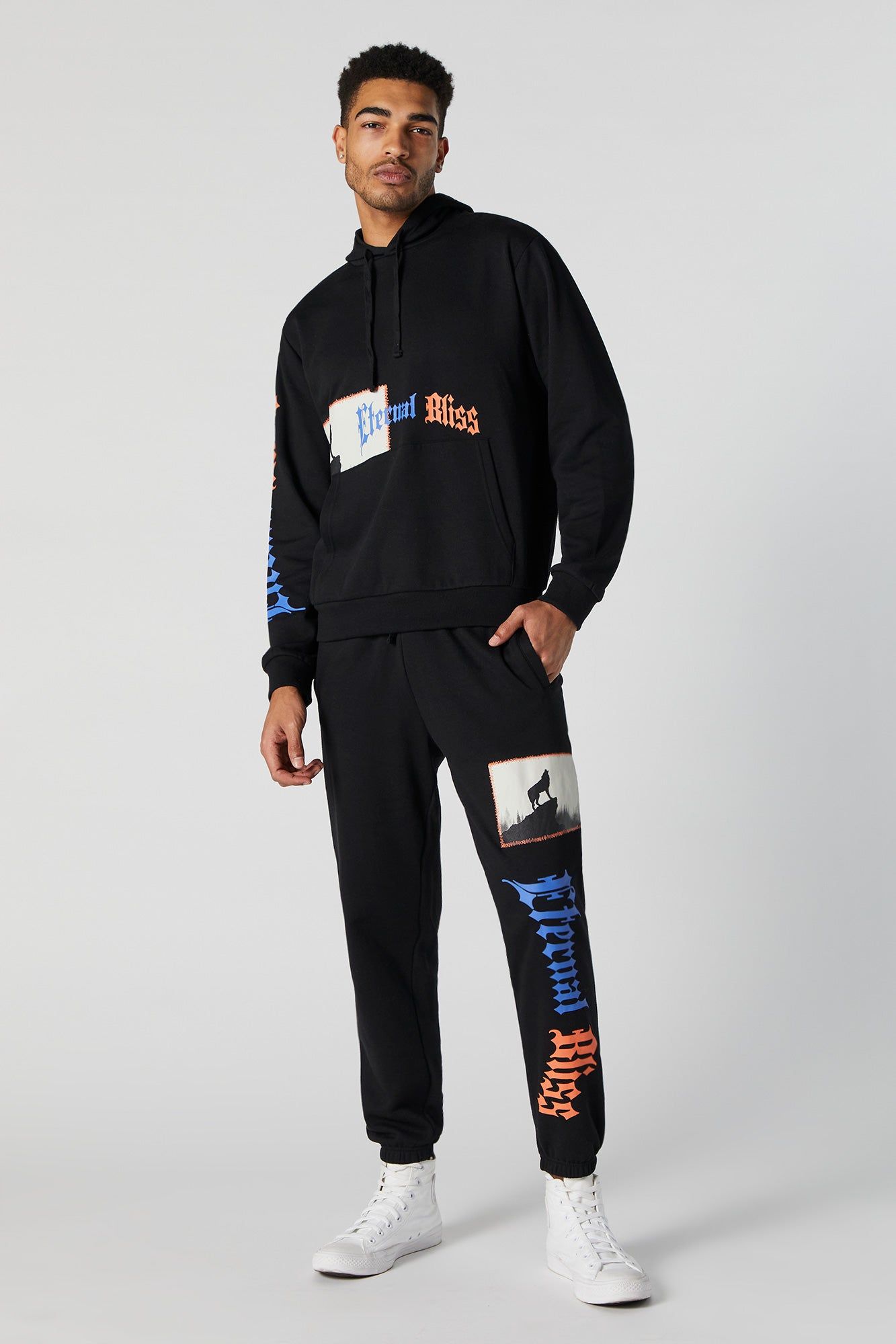 Eternal Bliss Howling Wolf Graphic Fleece Jogger sold by Urban Planet product image thumbnail 2