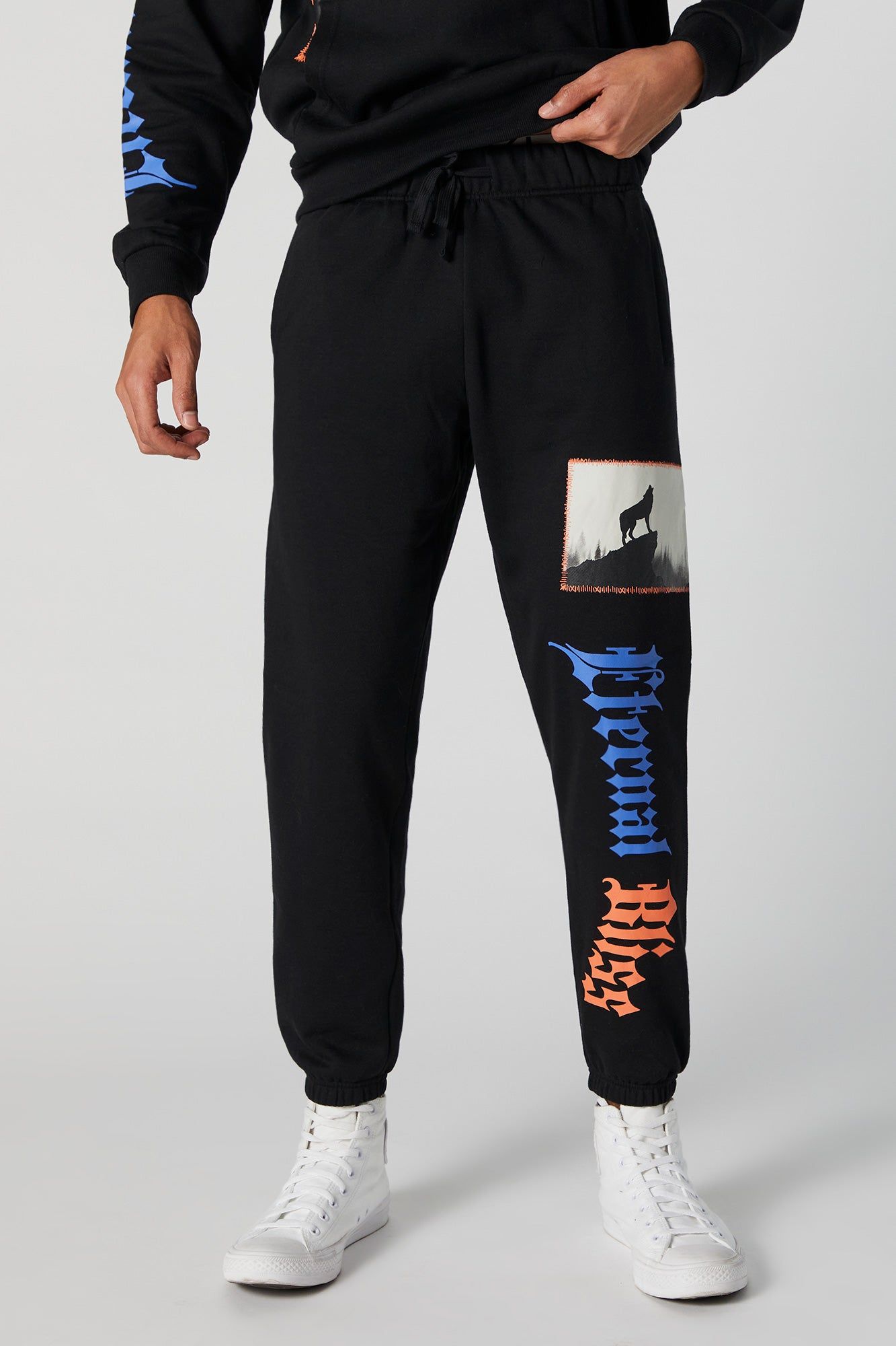 Eternal Bliss Howling Wolf Graphic Fleece Jogger sold by Urban Planet