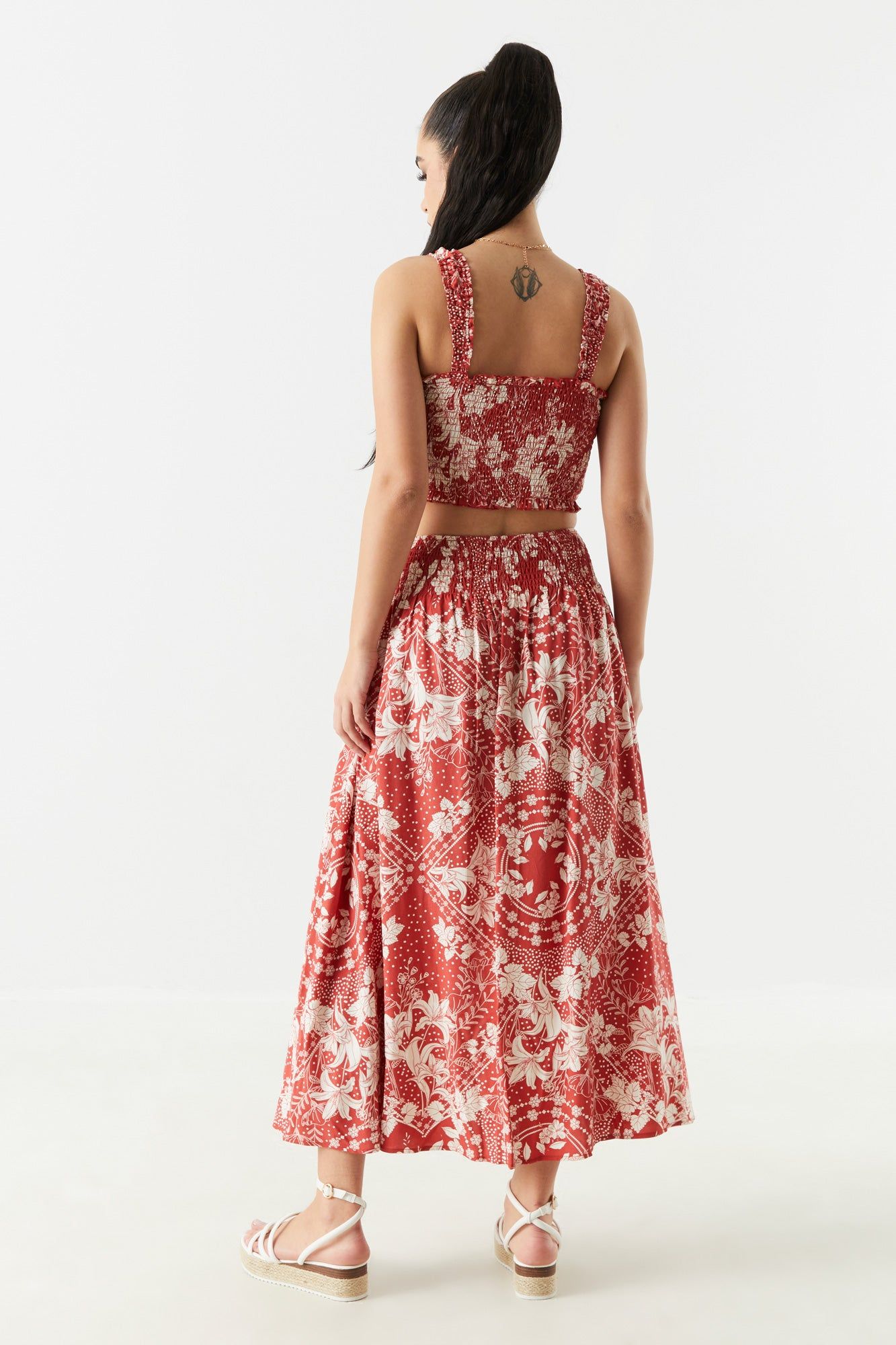 Red Paisley Print Button Front Maxi Skirt sold by Urban Planet product image thumbnail 2