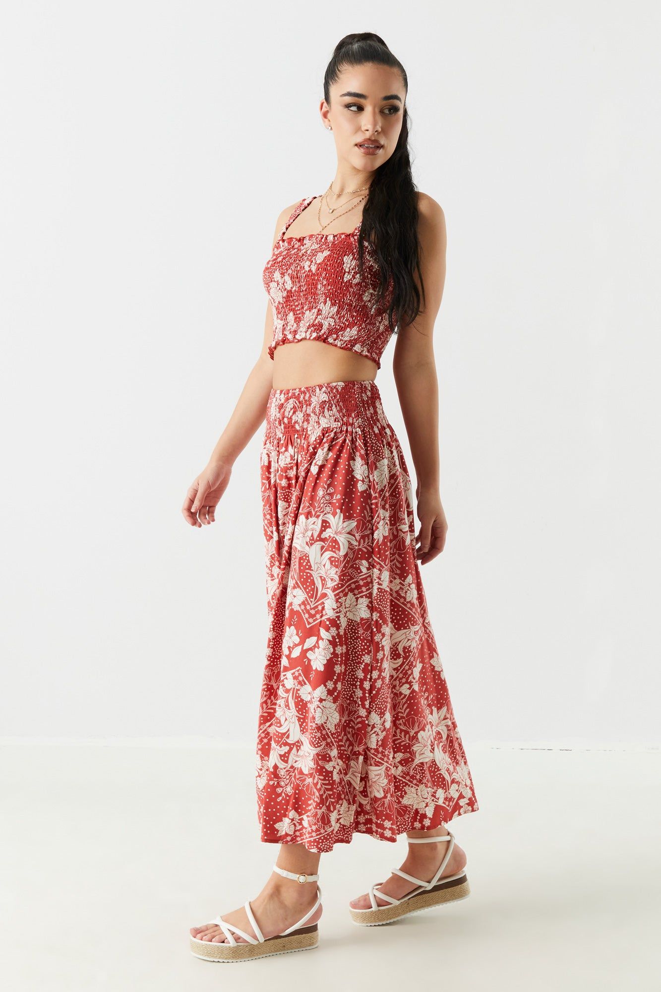 Red Paisley Print Button Front Maxi Skirt sold by Urban Planet product image thumbnail 3