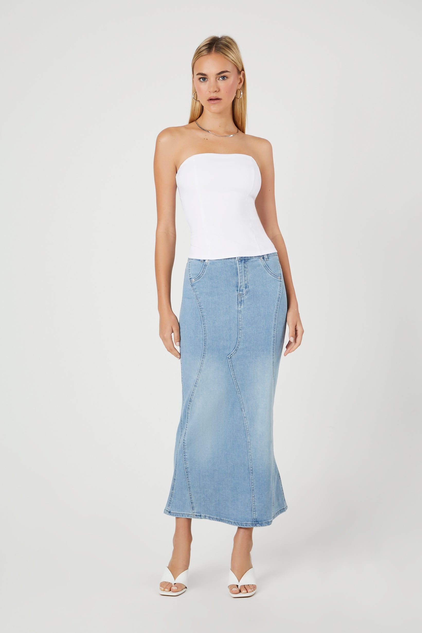 Denim A Line Maxi Skirt sold by Urban Planet