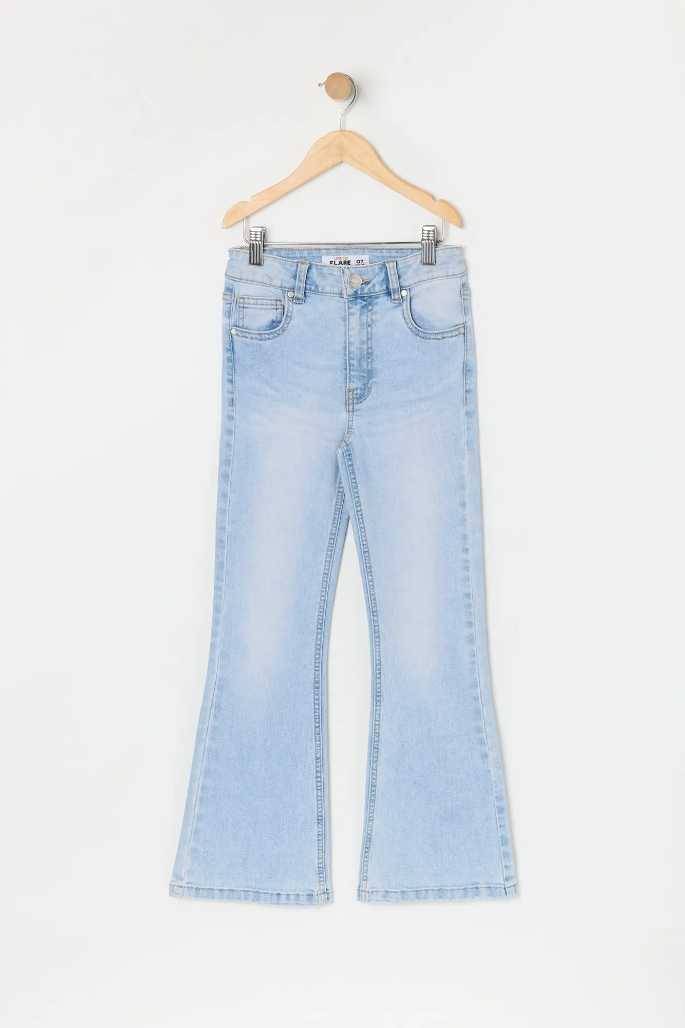 Girls Light Wash High Rise Flare Jean sold by Urban Planet