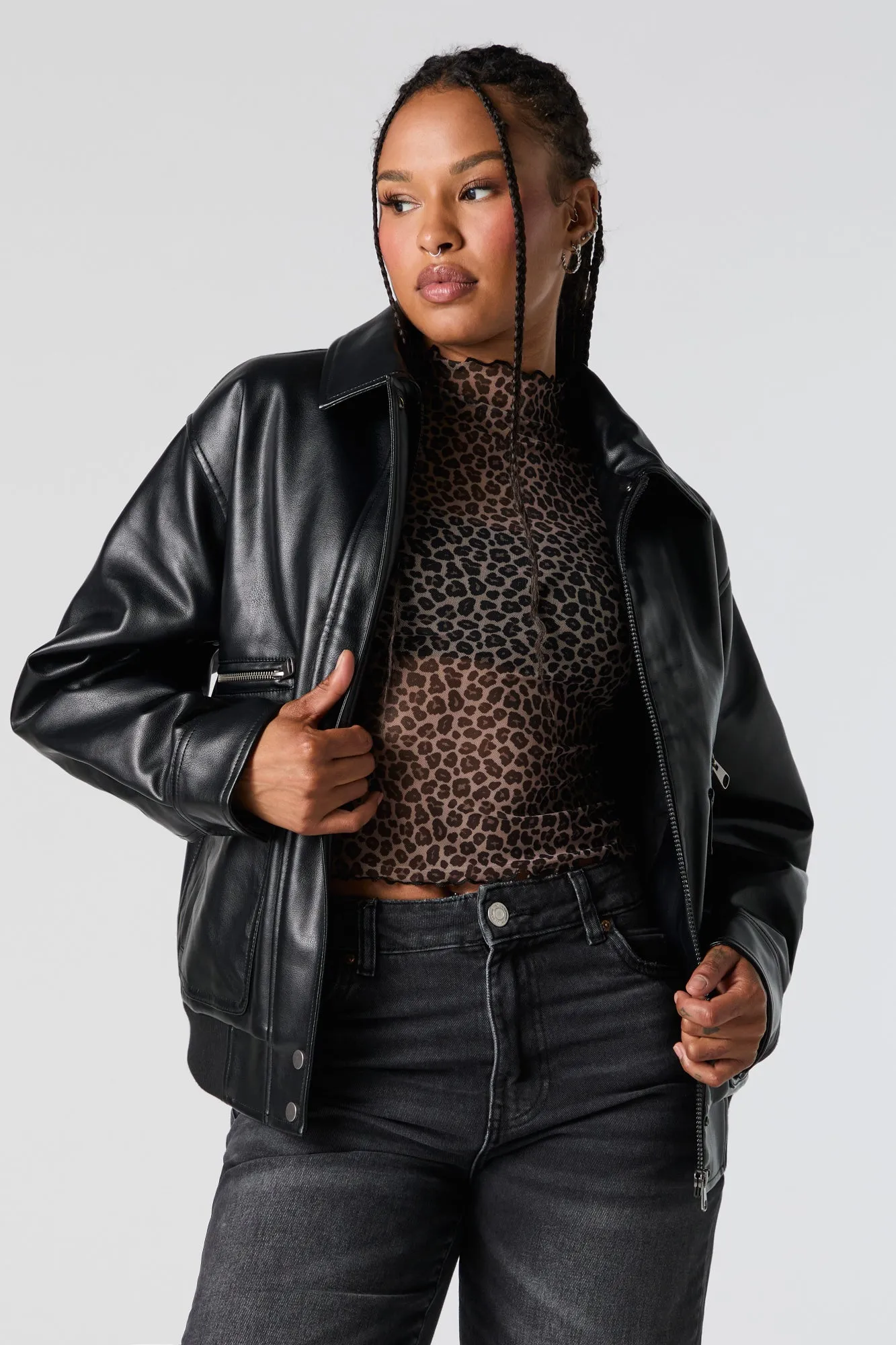 Oversized Faux Leather Jacket sold by Urban Planet product image thumbnail 4