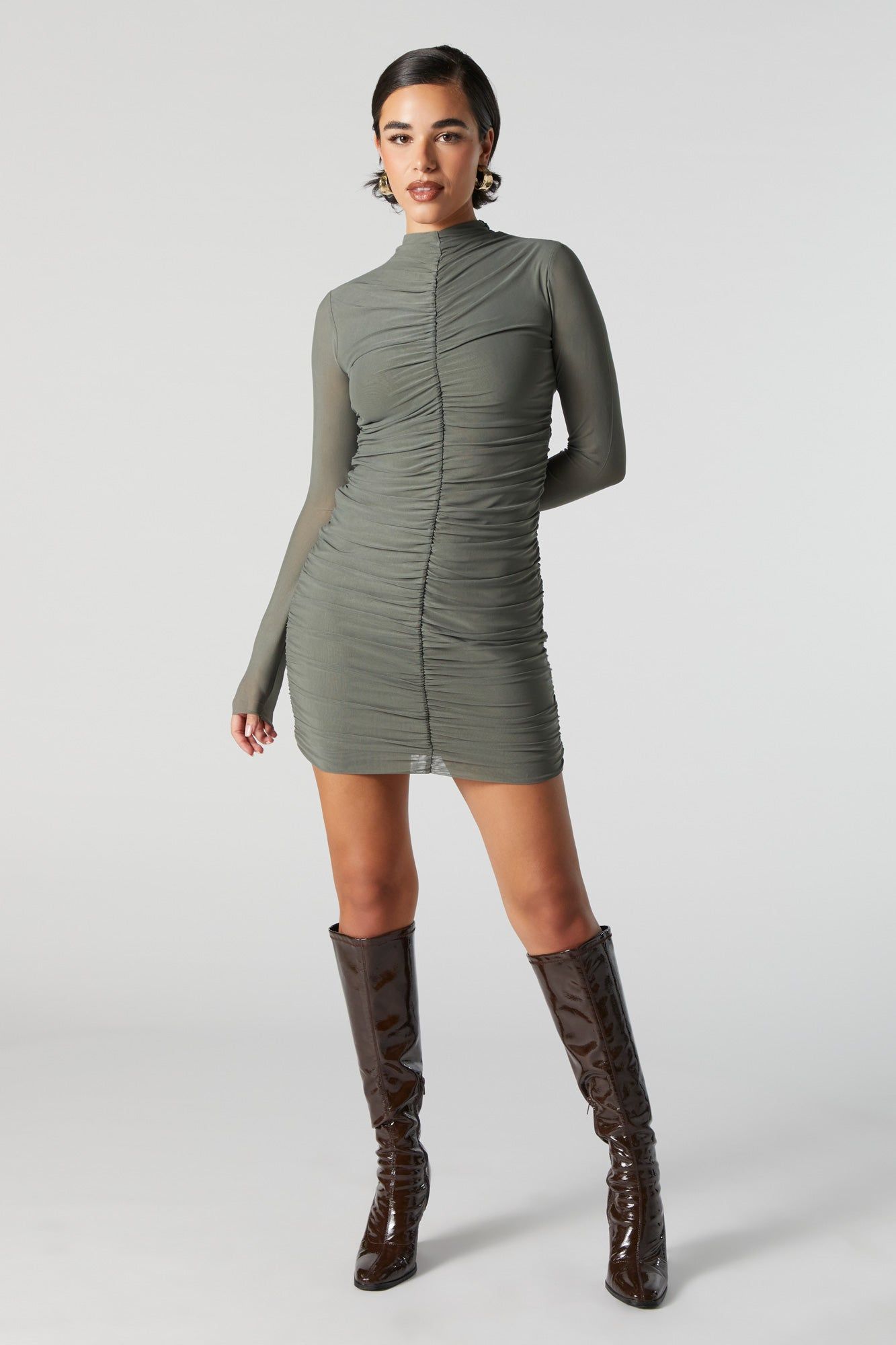Ruched Mock Neck Long Sleeve Mini Dress sold by Urban Planet product image thumbnail 4