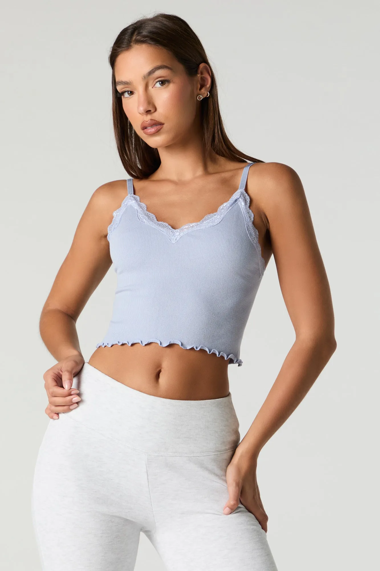Seamless Ribbed Lace Trim V-Neck Cami sold by Urban Planet