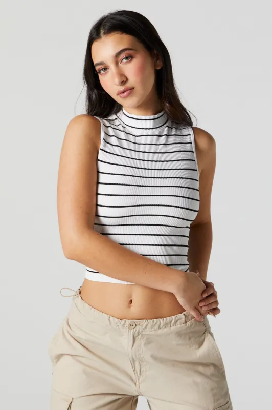 Striped Ribbed Mock Neck Tank sold by Urban Planet