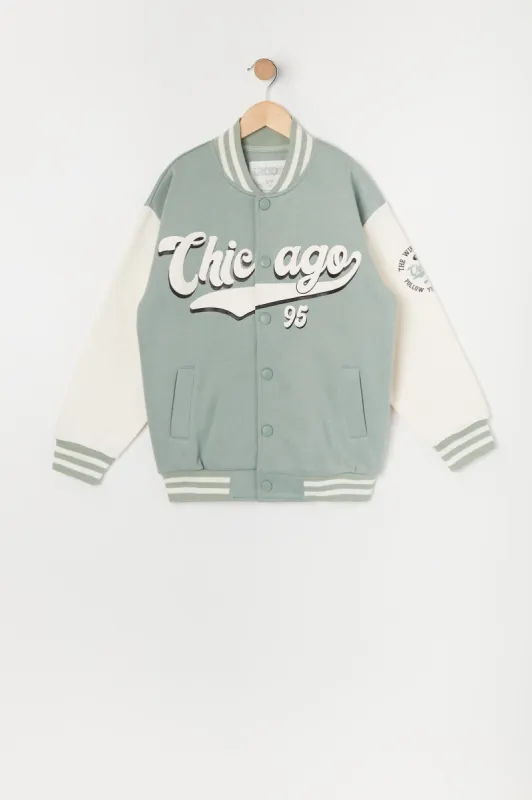 Girls Chicago Graphic Varsity Jacket sold by Urban Planet