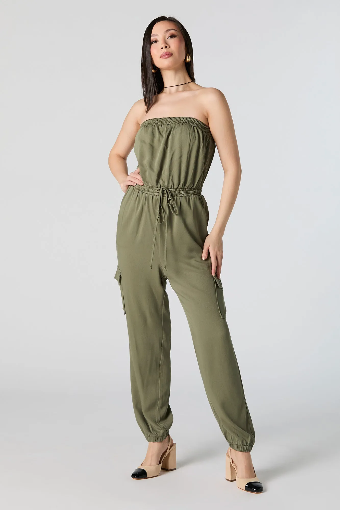 Drawstring Strapless Cargo Jumpsuit sold by Urban Planet