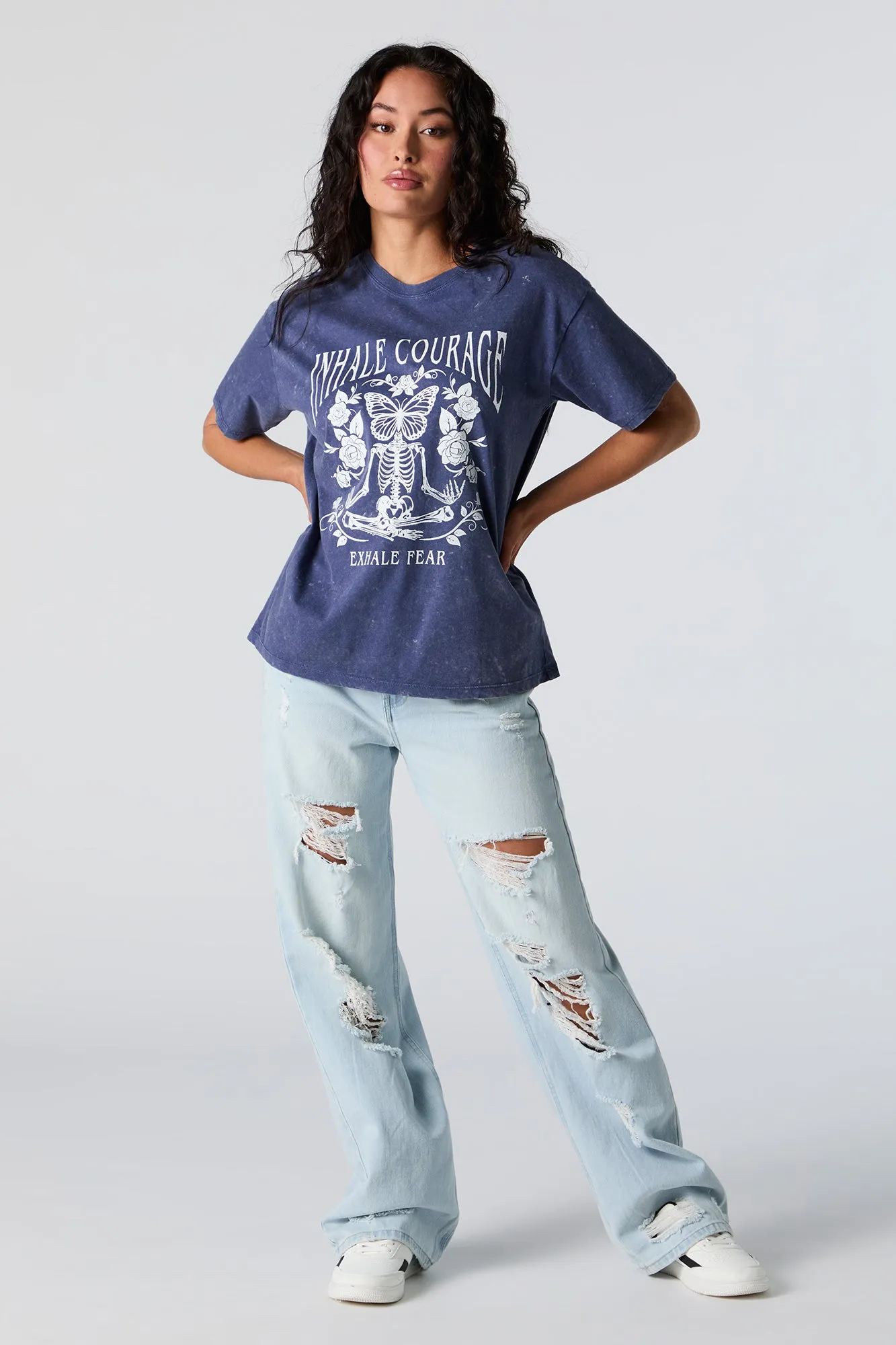 Inhale Courage Graphic Washed Boyfriend T-Shirt sold by Urban Planet product image thumbnail 2