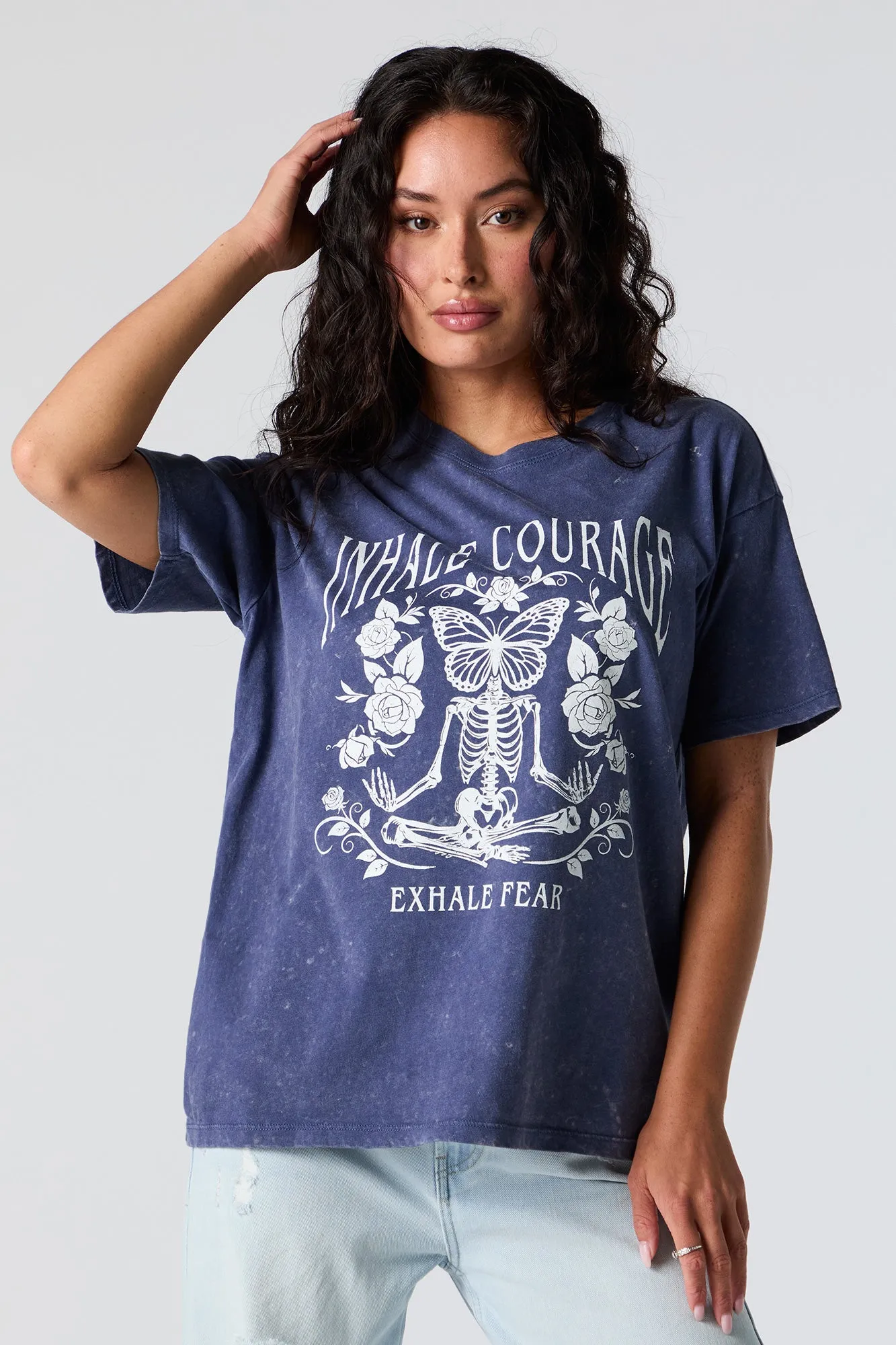 Inhale Courage Graphic Washed Boyfriend T-Shirt sold by Urban Planet