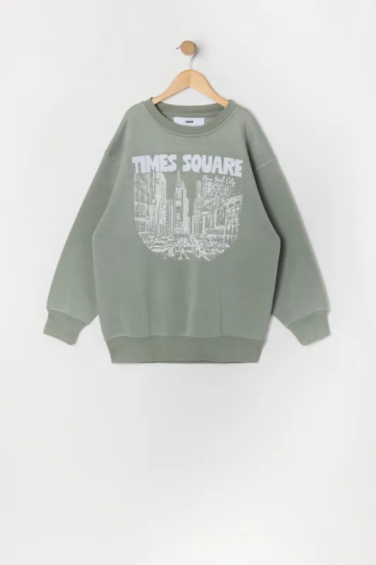 Girls Oversized Times Square Graphic Fleece Sweatshirt sold by Urban Planet